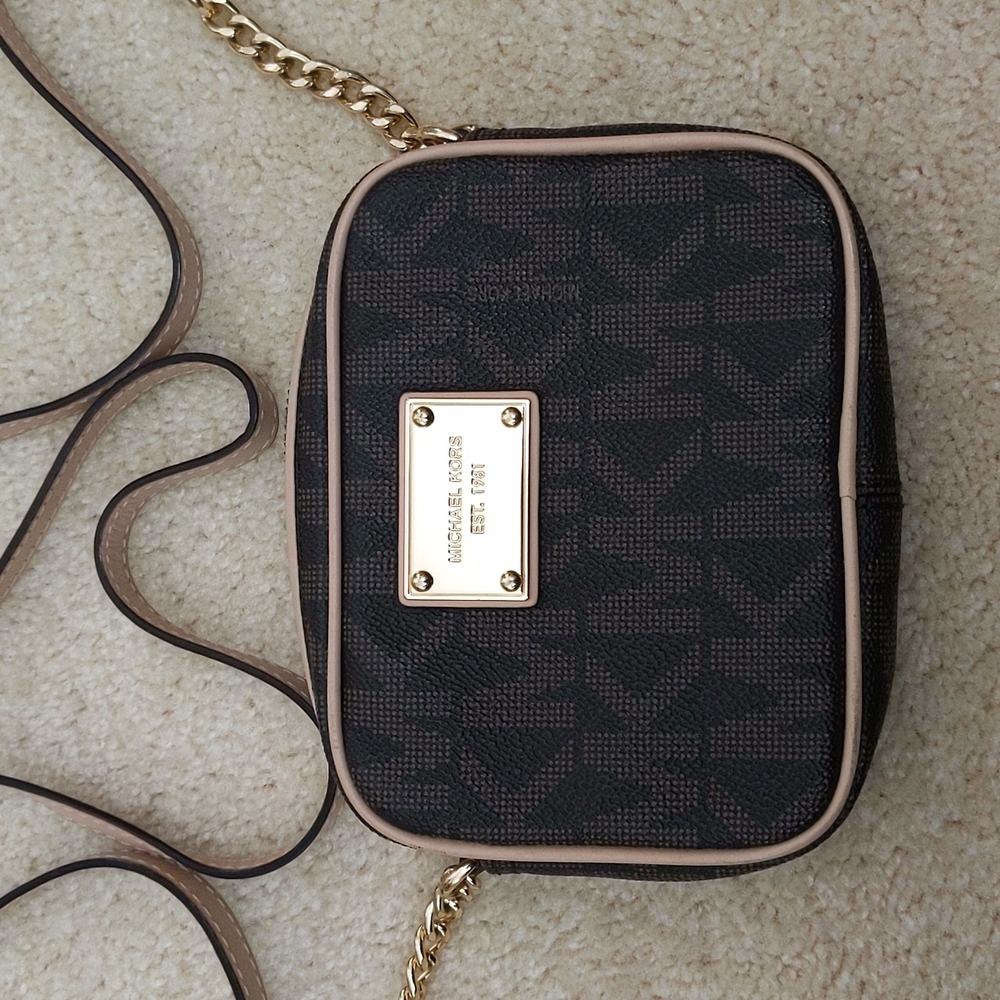 Michael Kors Dark Brown MK Logo Jet Set Crossbody Small